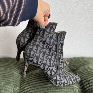 Vintage Dior Monogram Heeled Boots - Black and Gray